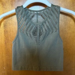 Olive Green Crop Tank with Cut Out Detail